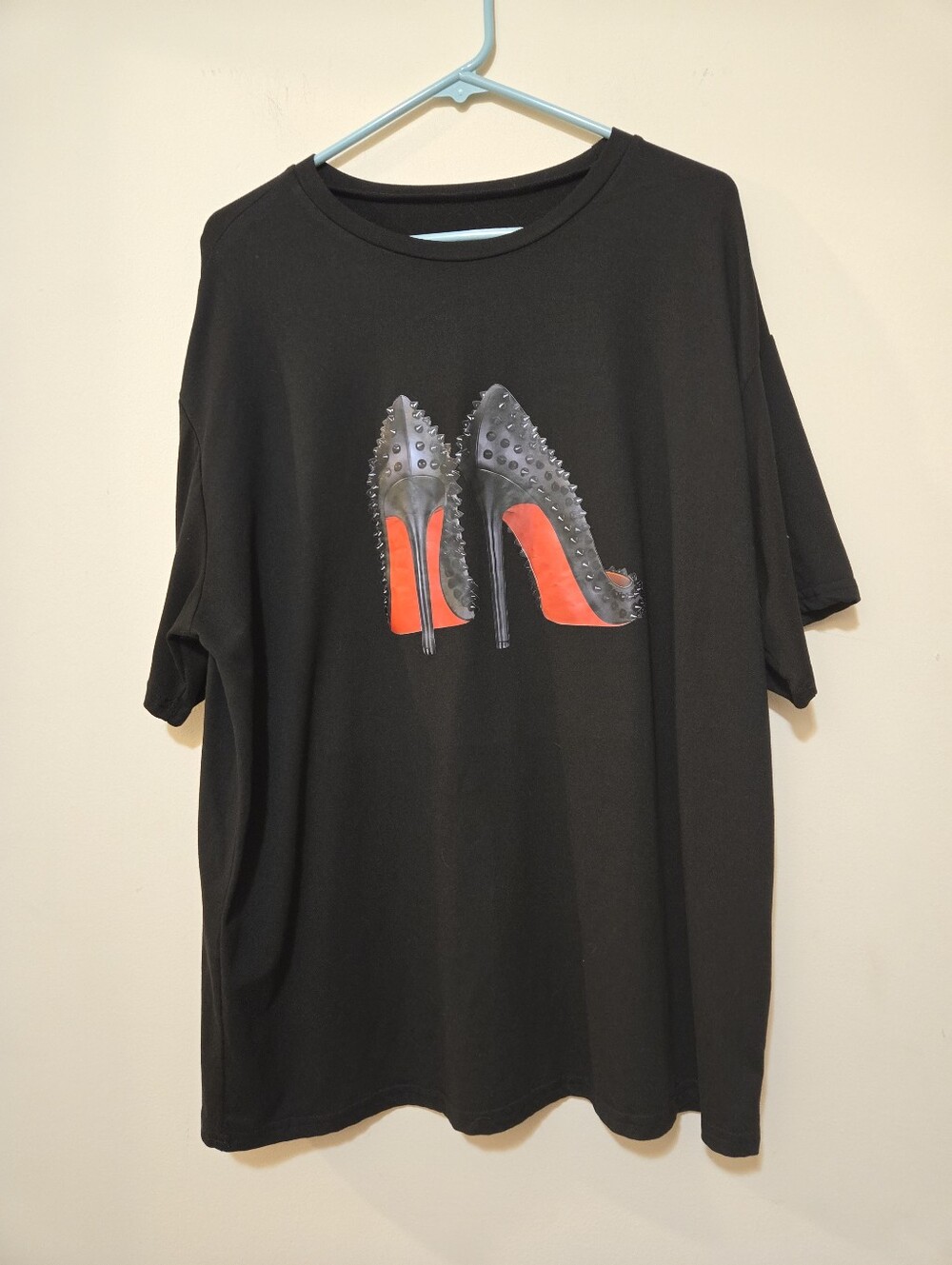 Black Graphic Tee with Studded High Heel Print Size XXL